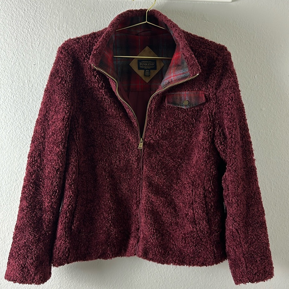 Pendleton Burgundy Sherpa Wool Blend Full Zip Jacket